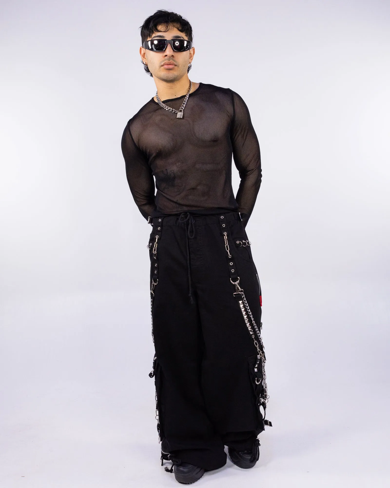 Tripp NYC Men's Black Long Sleeve Fishnet Top