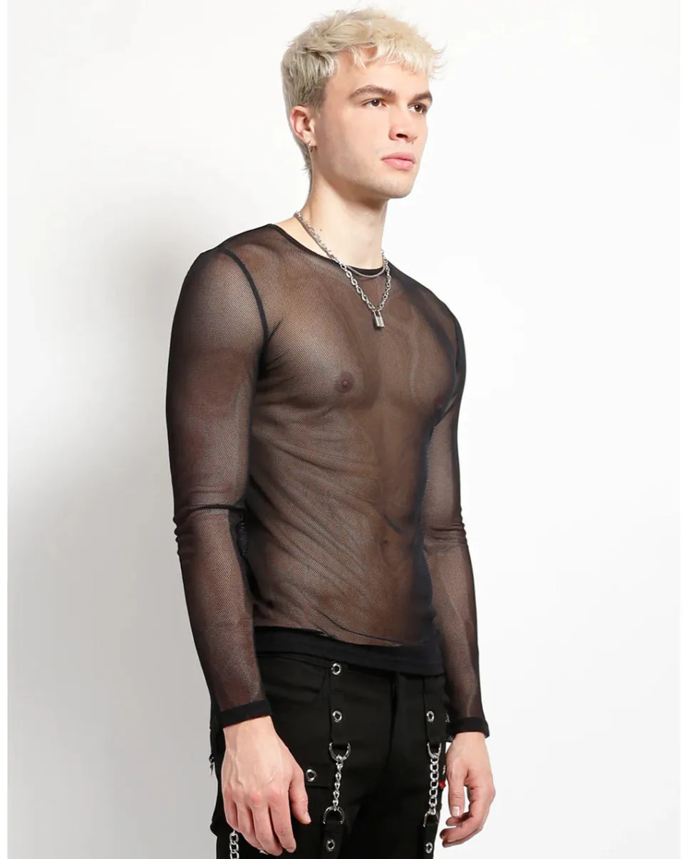 Tripp NYC Men's Black Long Sleeve Fishnet Top