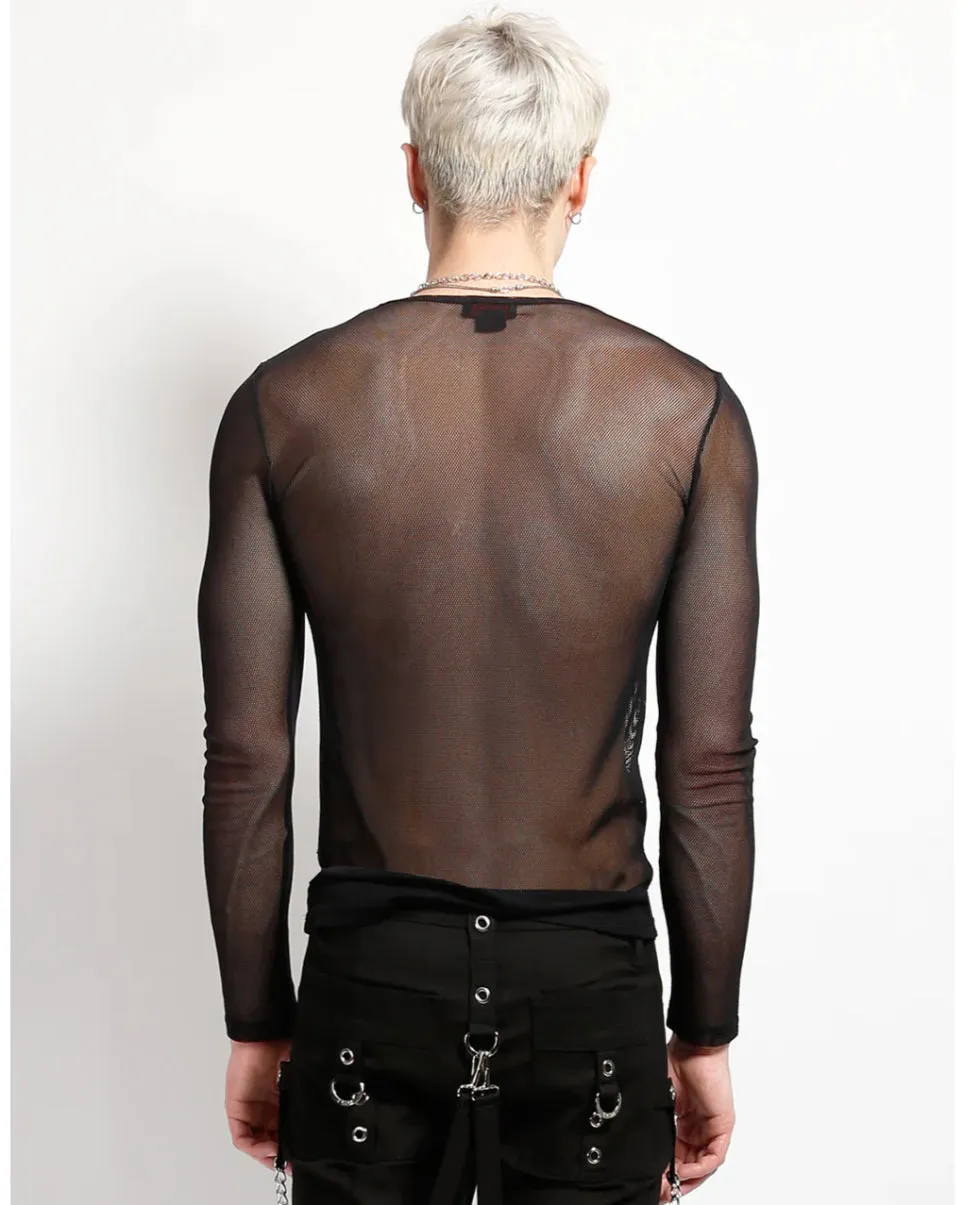 Tripp NYC Men's Black Long Sleeve Fishnet Top
