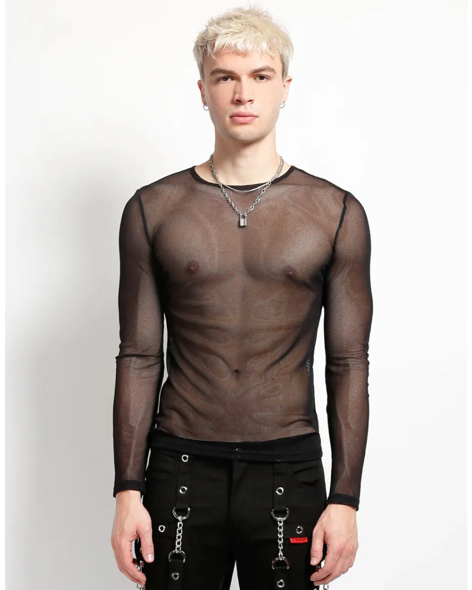 Tripp NYC Men's Black Long Sleeve Fishnet Top
