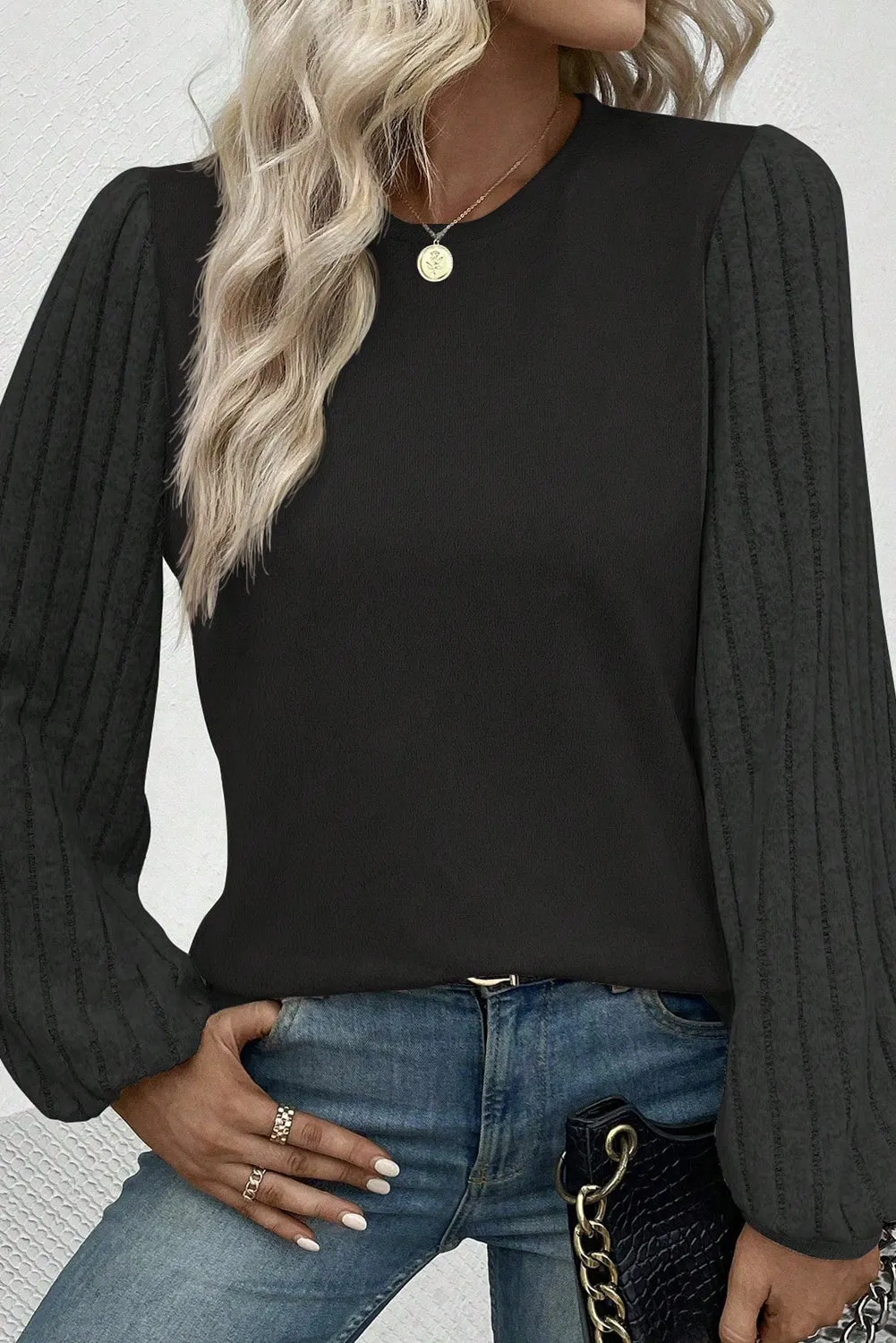 Tristin Ribbed Round Neck Long Sleeve Knit Top