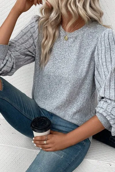 Tristin Ribbed Round Neck Long Sleeve Knit Top