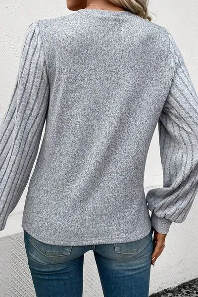 Tristin Ribbed Round Neck Long Sleeve Knit Top