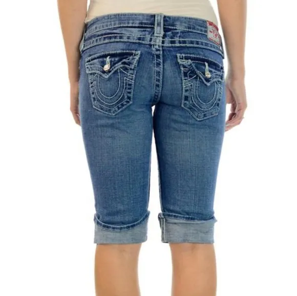 TRUE RELIGION Disco Sophie Cuffed Denim Shorts 26