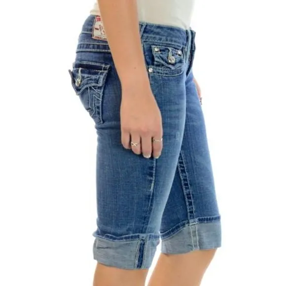 TRUE RELIGION Disco Sophie Cuffed Denim Shorts 26
