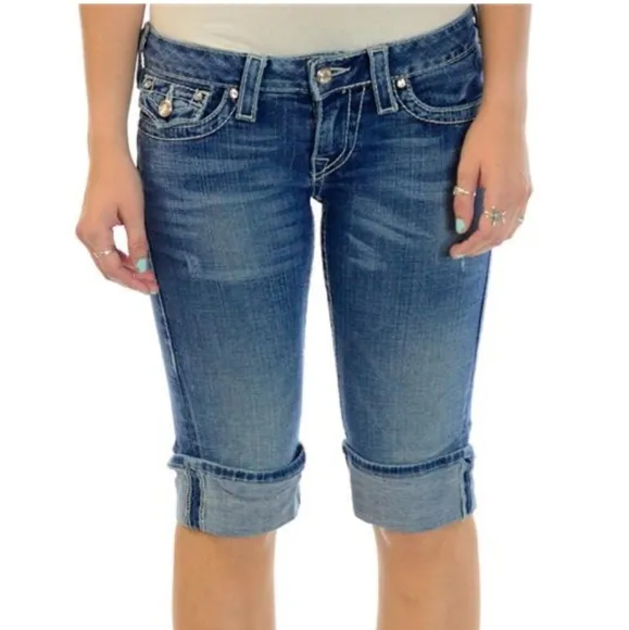 TRUE RELIGION Disco Sophie Cuffed Denim Shorts 26