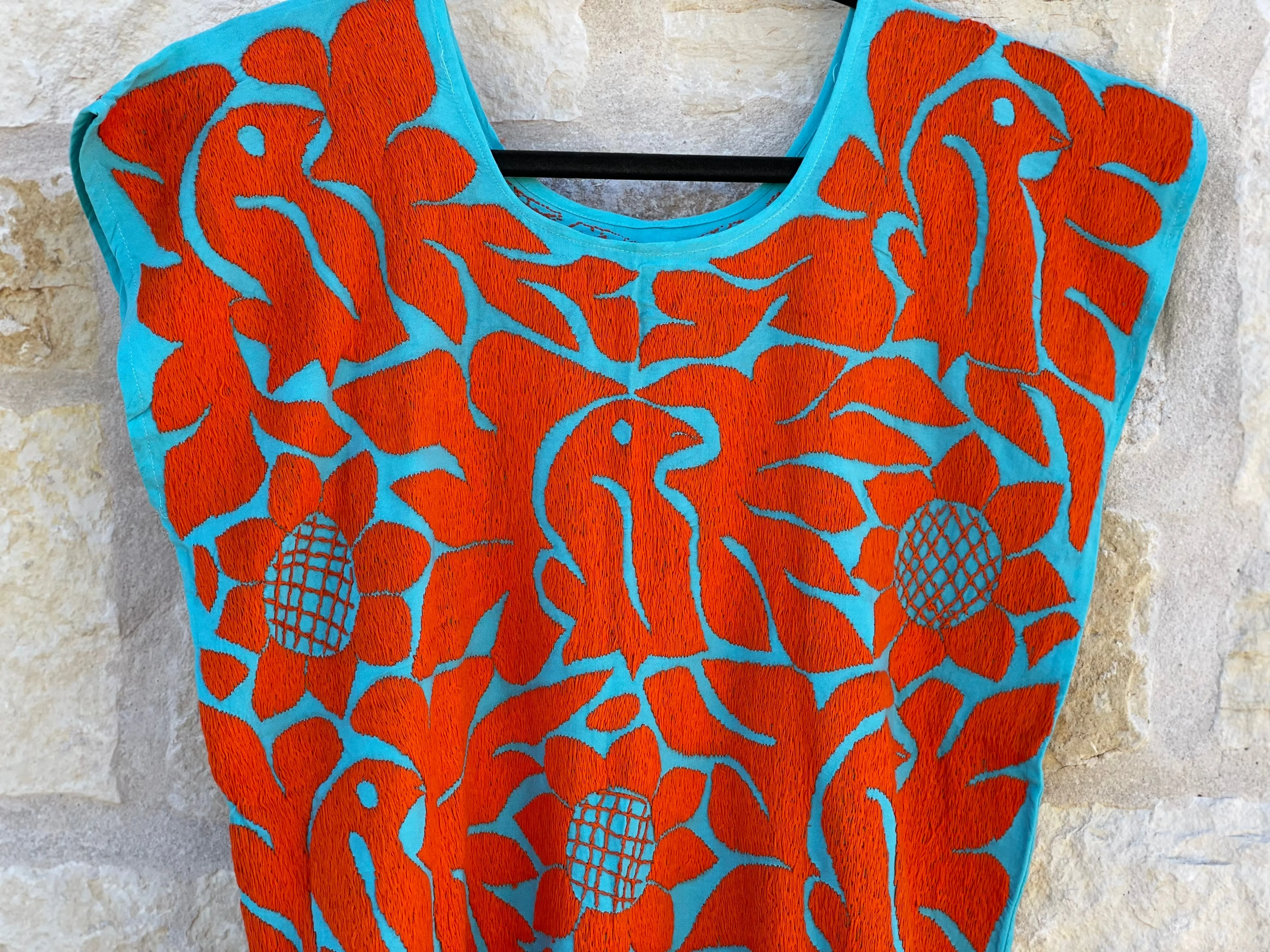 Turquoise and Orange Jalapa Blouse M/L