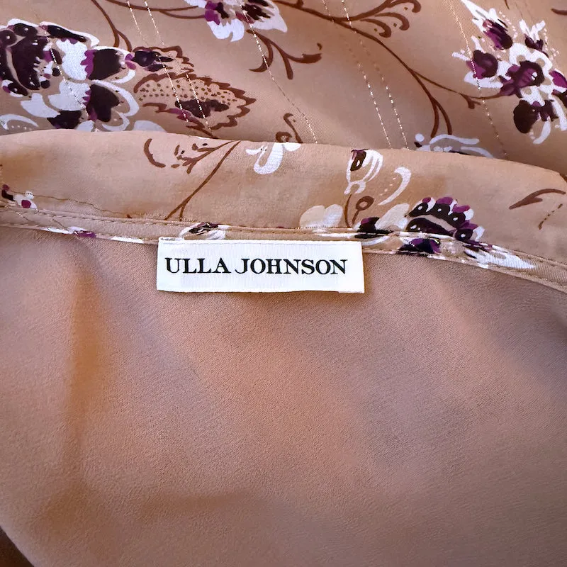 Ulla Johnson Belline Ruffled One-Shoulder Dress Beige Floral Print Silk Size 4