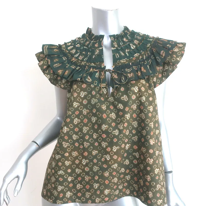 Ulla Johnson Solina Ruffled Yoke Top Jasper Printed Cotton Size 10