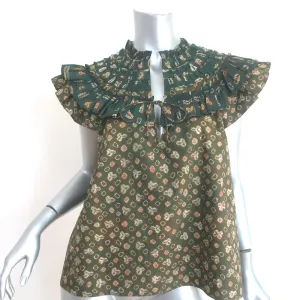 Ulla Johnson Solina Ruffled Yoke Top Jasper Printed Cotton Size 10