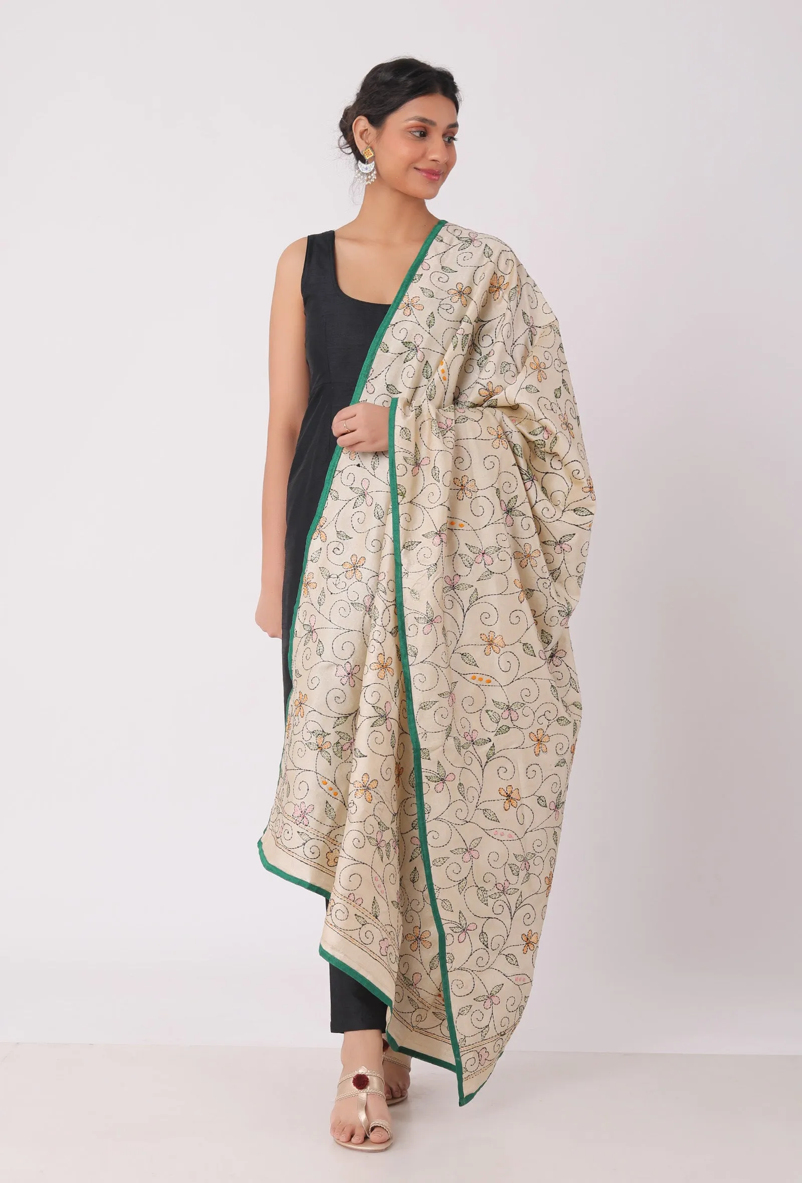 Urmi hand embriodered kantha silk dupatta