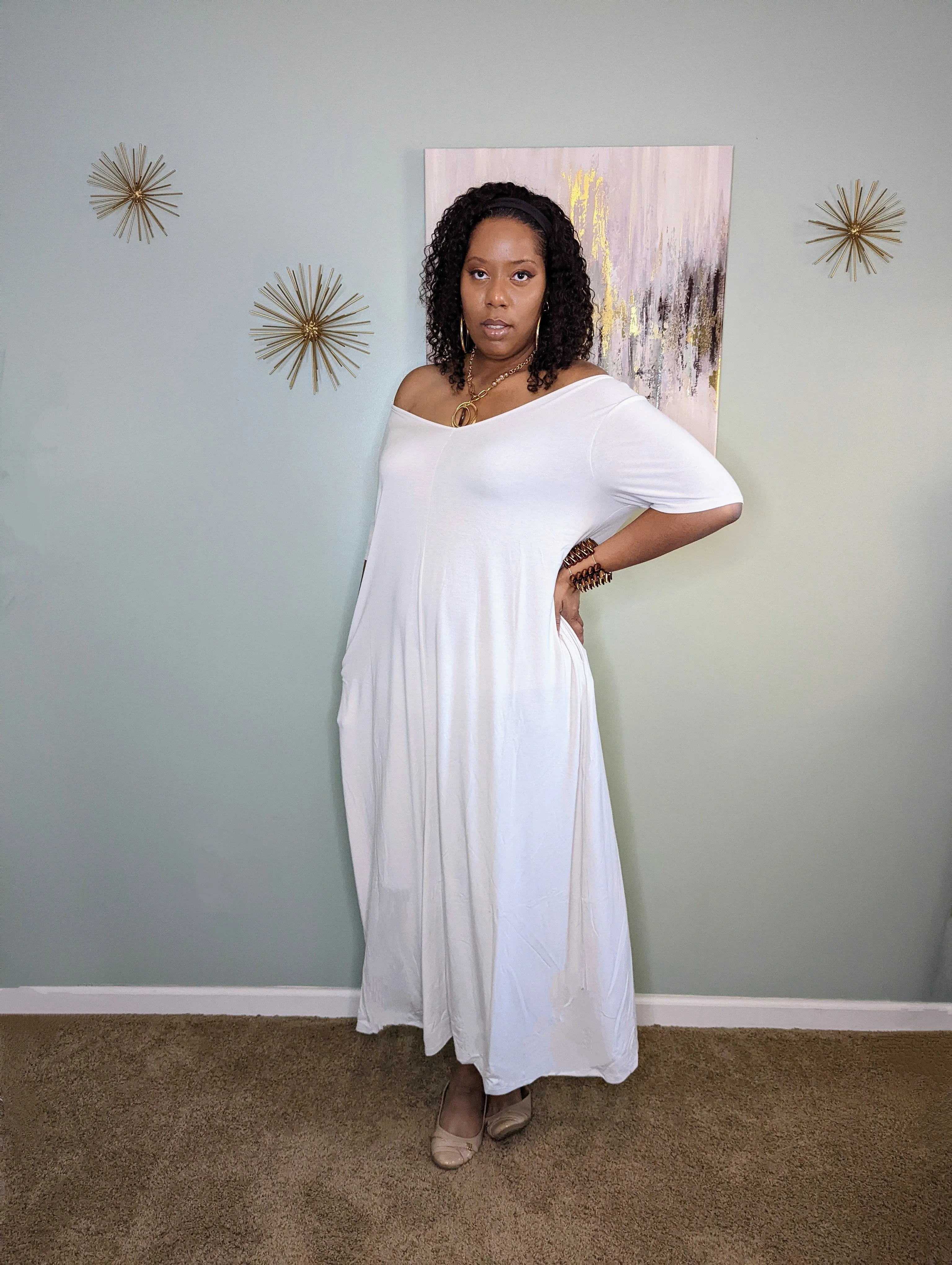 V-NECK SHORT SLEEVE MAXI (Bone)