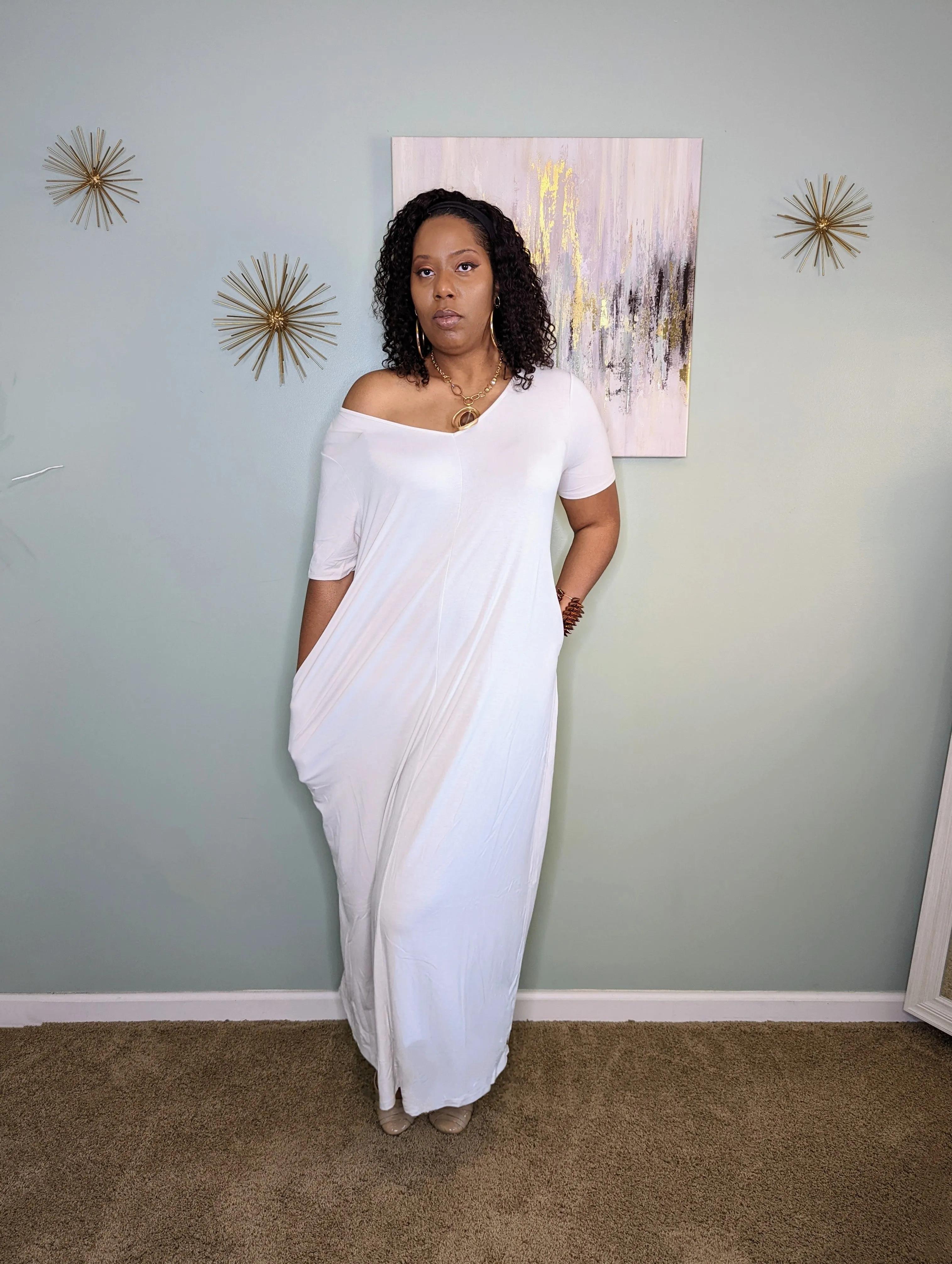 V-NECK SHORT SLEEVE MAXI (Bone)