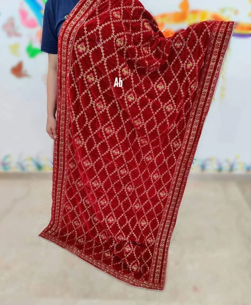 Velvet Embroidered Shawl/D 18