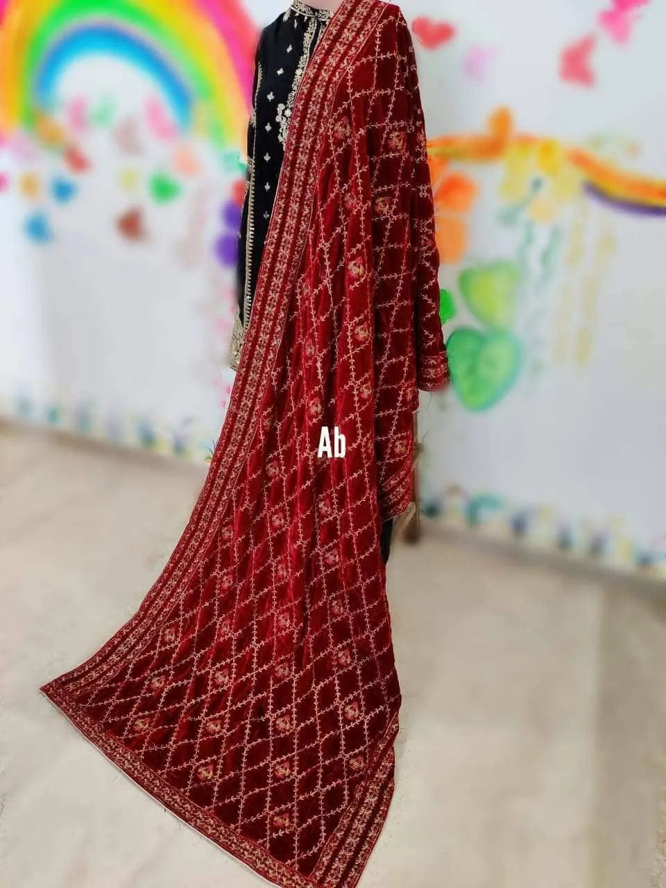 Velvet Embroidered Shawl/D 18