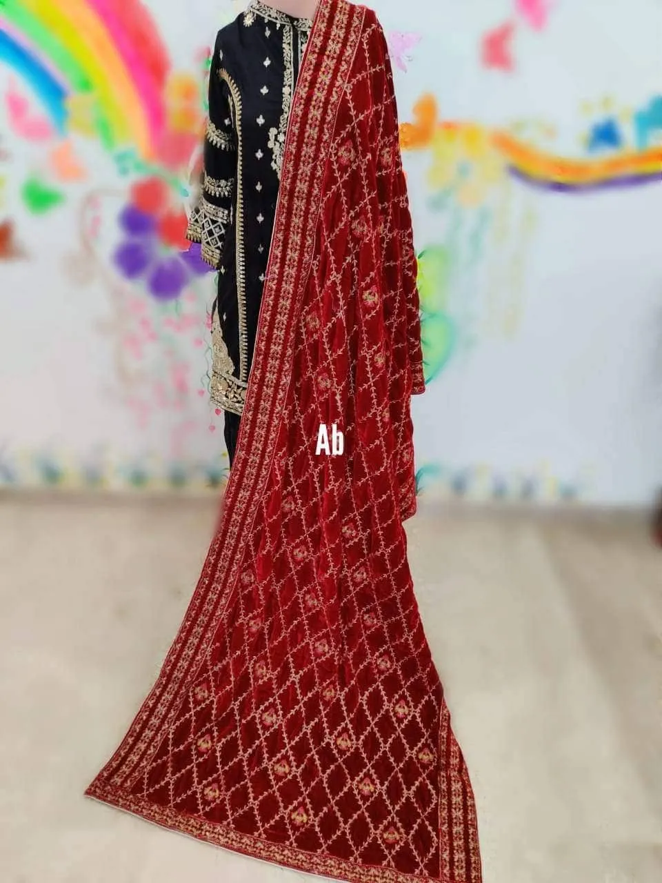 Velvet Embroidered Shawl/D 18
