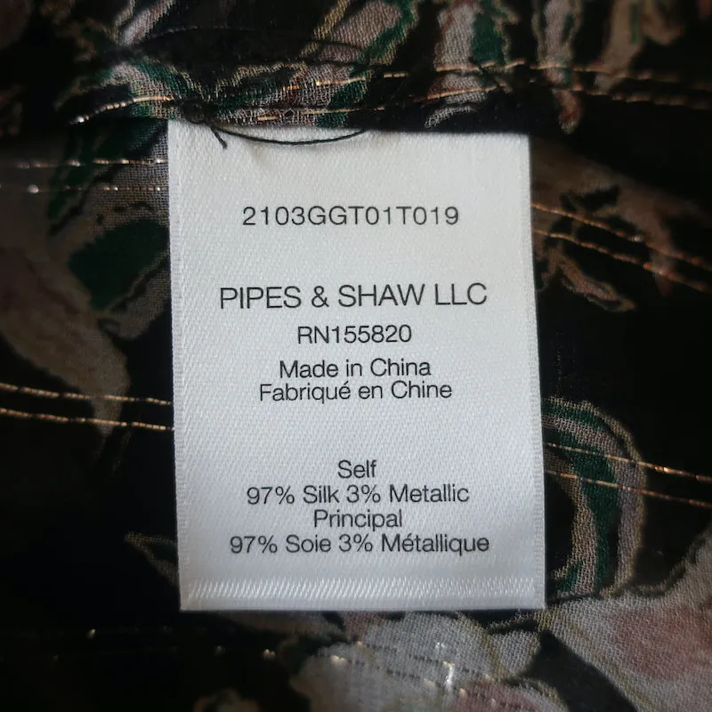Veronica Beard Blouse Zanita Black Metallic Floral Print Ruffled Chiffon Size 4