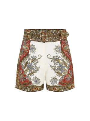 Veronica Beard Hobbes Linen Short in Dove/Red Multi