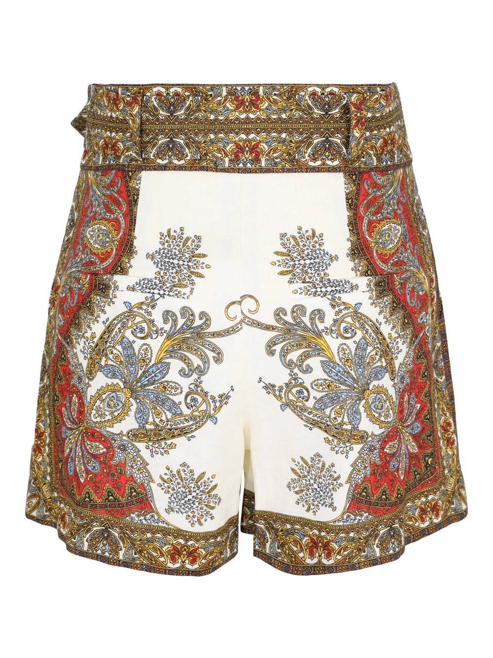 Veronica Beard Hobbes Linen Short in Dove/Red Multi