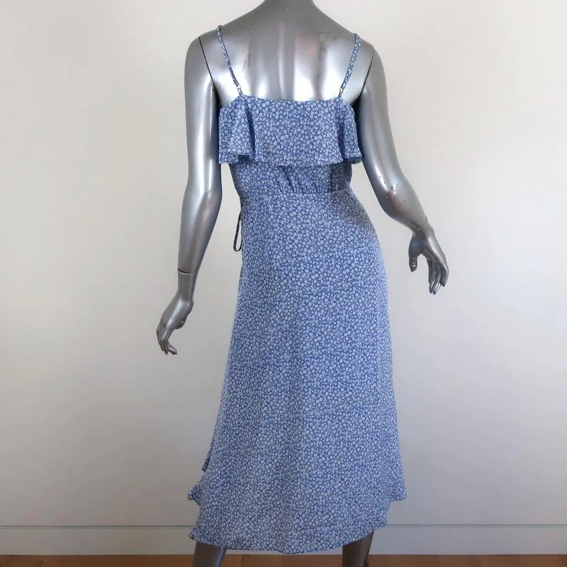 Veronica Beard Ruched Midi Dress Blue/White Floral Print Ruffled Silk Size 2