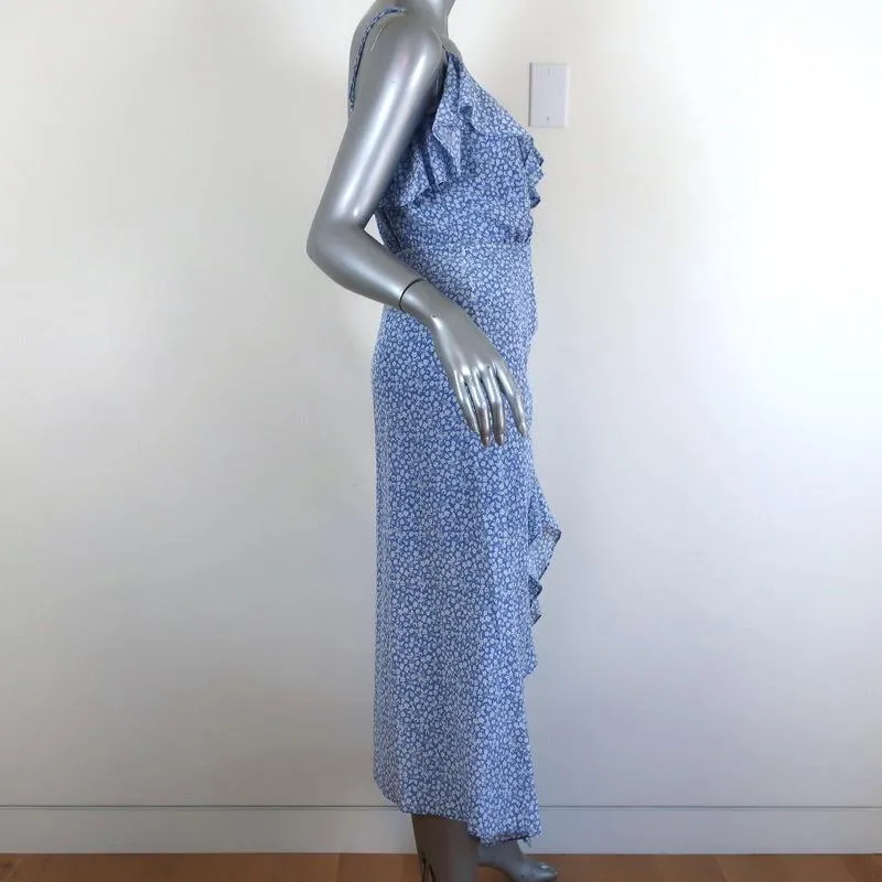 Veronica Beard Ruched Midi Dress Blue/White Floral Print Ruffled Silk Size 2