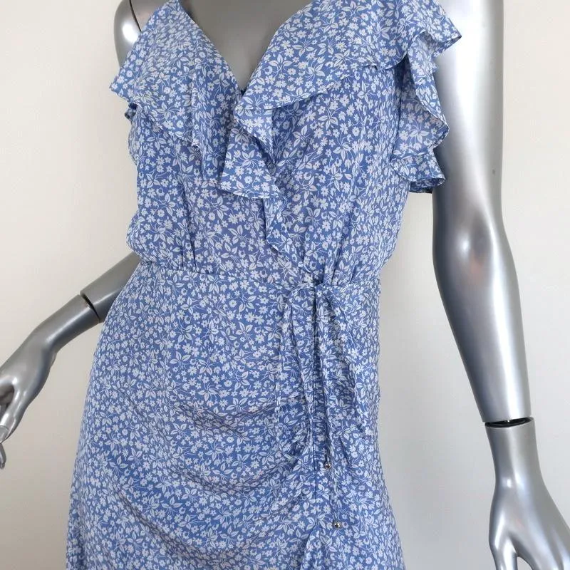 Veronica Beard Ruched Midi Dress Blue/White Floral Print Ruffled Silk Size 2