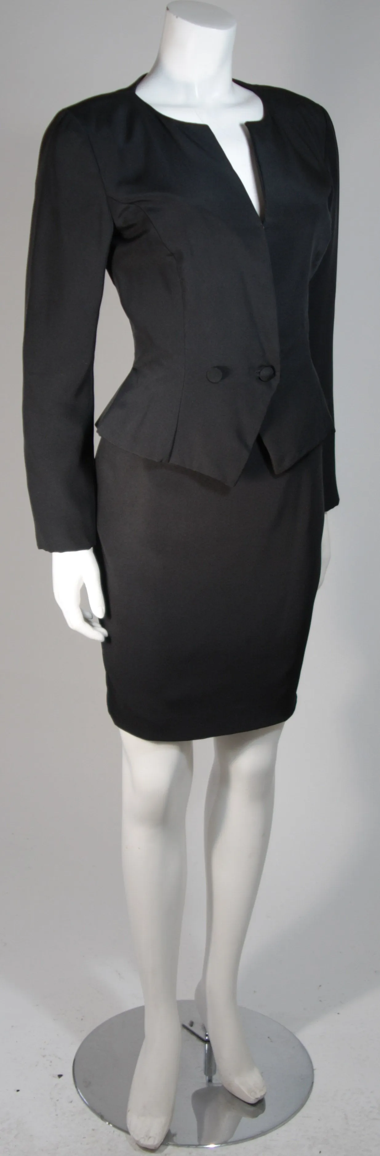 VICKY TIEL 3 pc Black Silk Skirt Suit with Lace Back Panel Size Small
