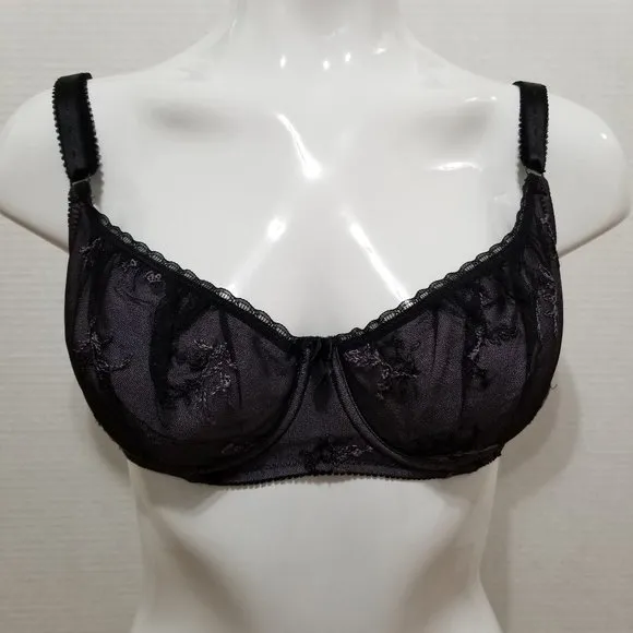 Victoria's Secret bra 34D embroidery mesh lace thick straps 1999 VINTAGE