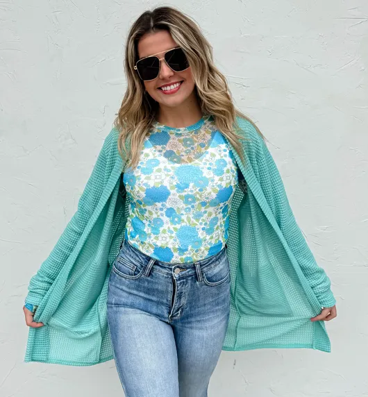 Vintage Floral Mesh Top - Blue