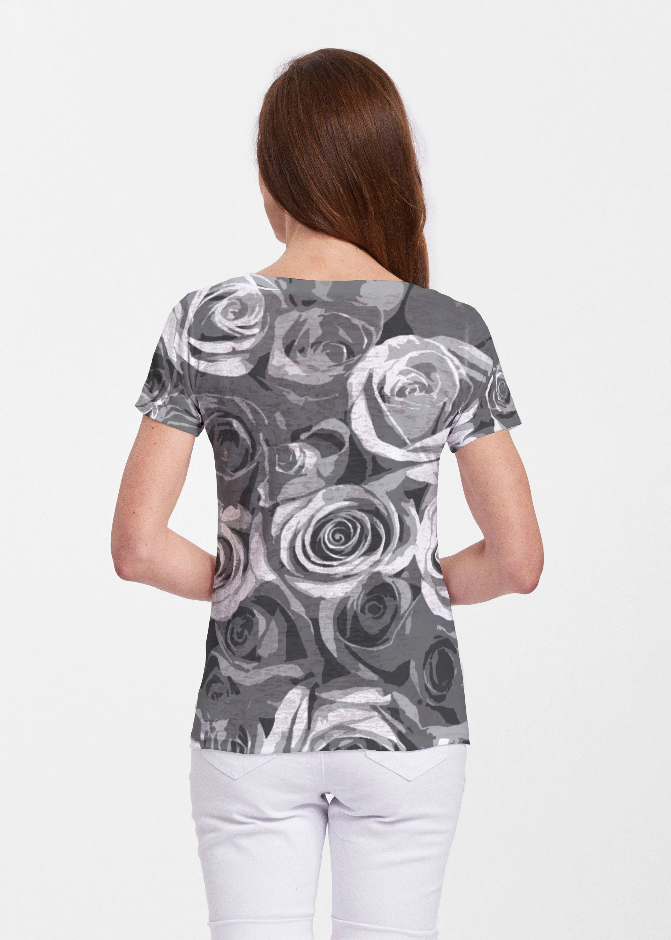 Vintage Rose (5165) ~ Sheer Short Sleeve V-Neck Shirt