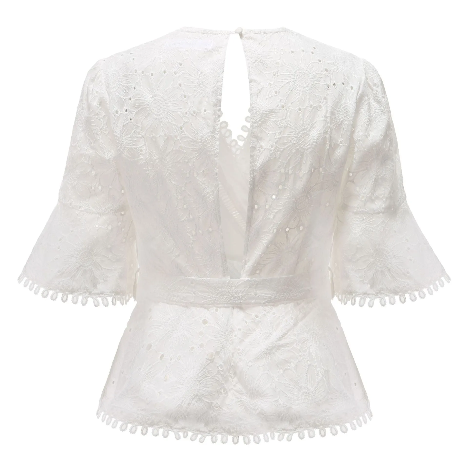 Vintage V-neck Hollow-out Lace Blouses Crop Tops