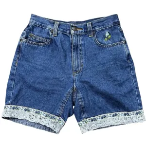 VTG Liz Claiborne High Waisted Mom Shorts Denim Embroidered Floral Jorts Sz 4P