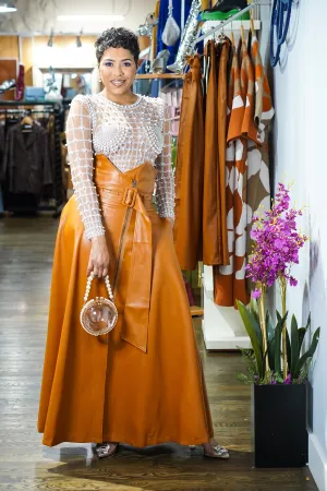 Walk in Drama High Waisted Faux Leather Skirt (Caramel)