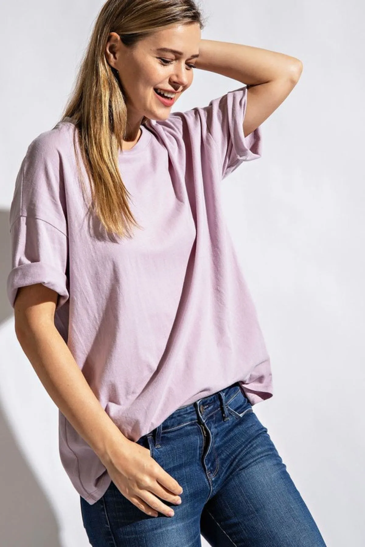 Washed Cotton Round Neckline Short Sleeves Top