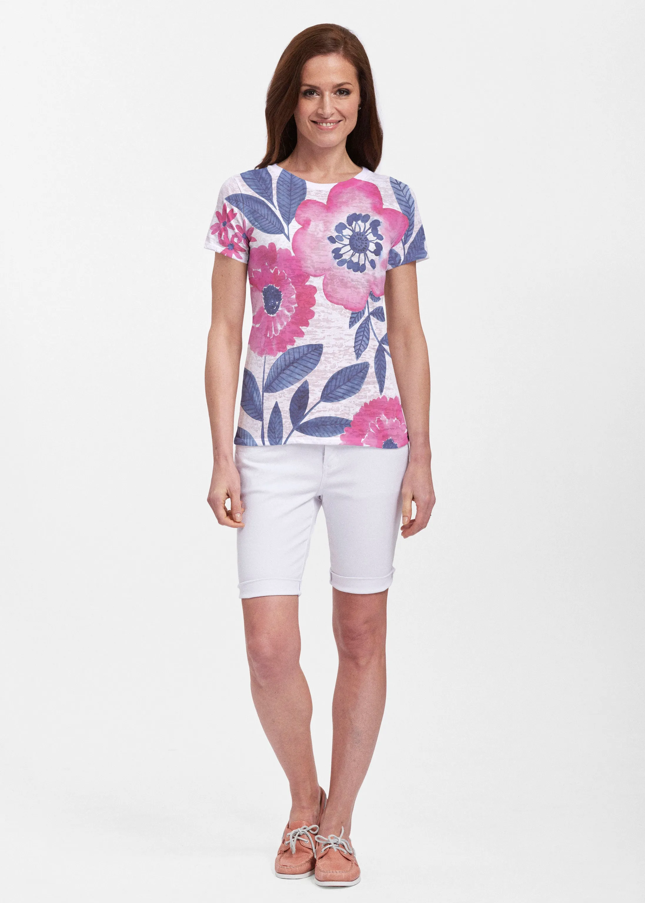 Watercolor Blooms (13355) ~ Sheer Short Sleeve Crew Shirt