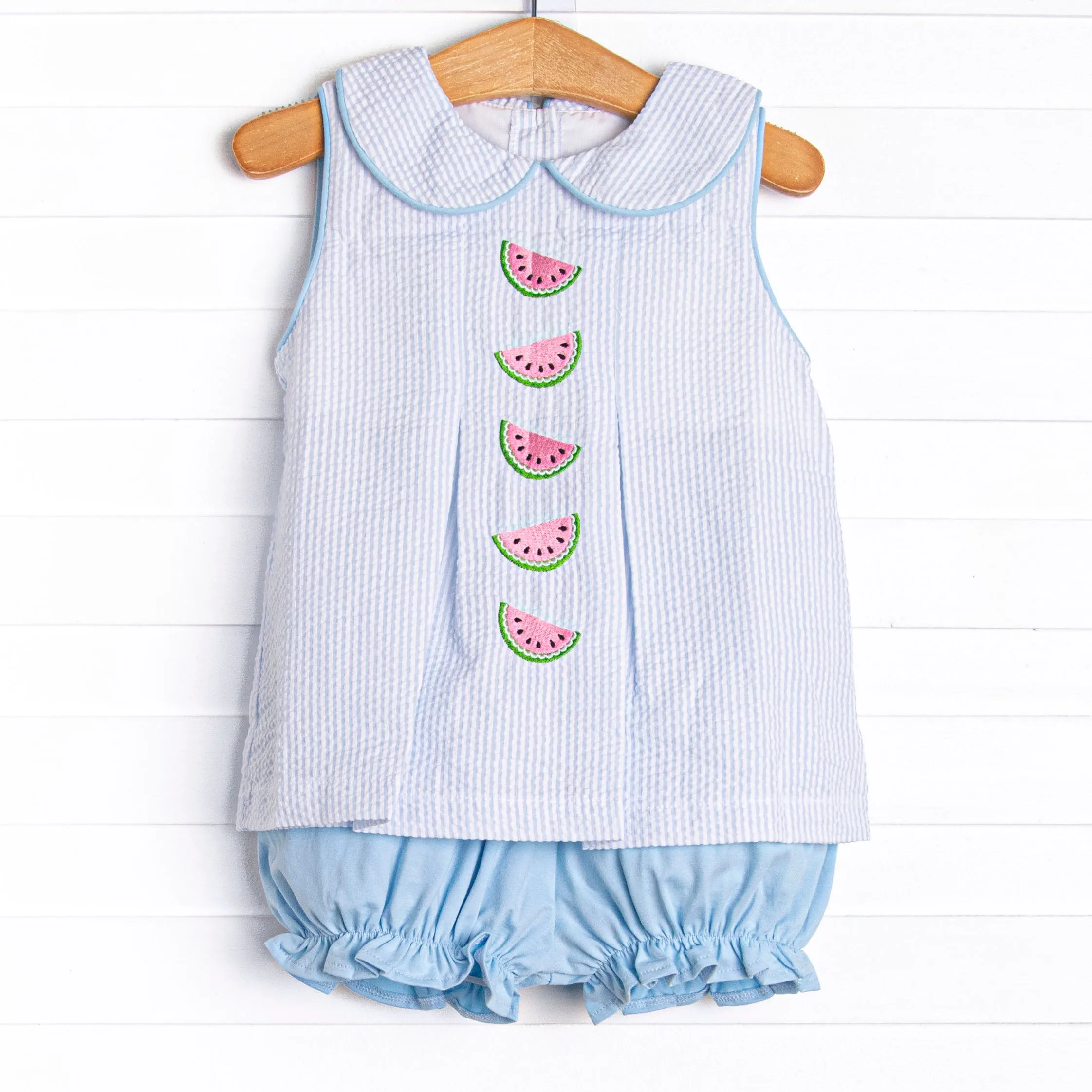 Watermelon Whimsy Embroidered Bloomer Set, Blue