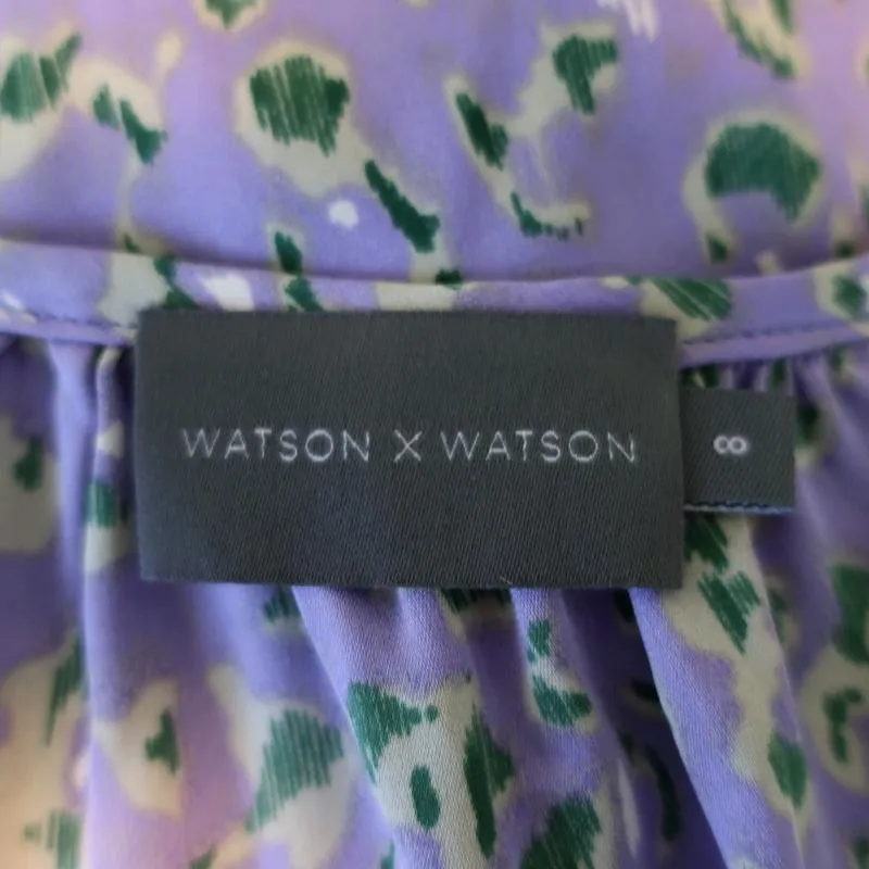 Watson X Watson One Shoulder Dress Purple Leopard Print Ruffled Silk Size 8