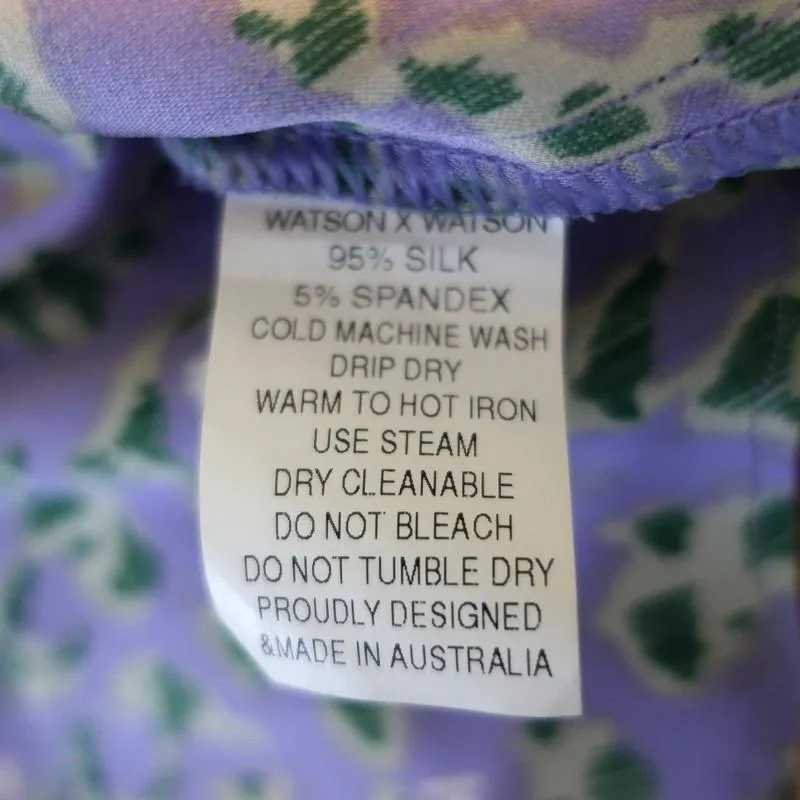 Watson X Watson One Shoulder Dress Purple Leopard Print Ruffled Silk Size 8