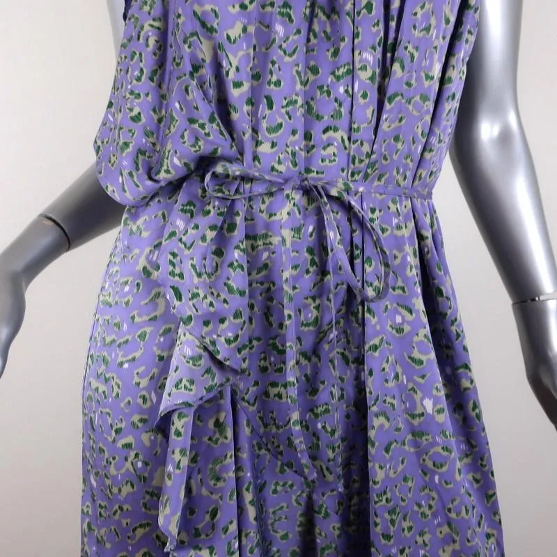 Watson X Watson One Shoulder Dress Purple Leopard Print Ruffled Silk Size 8