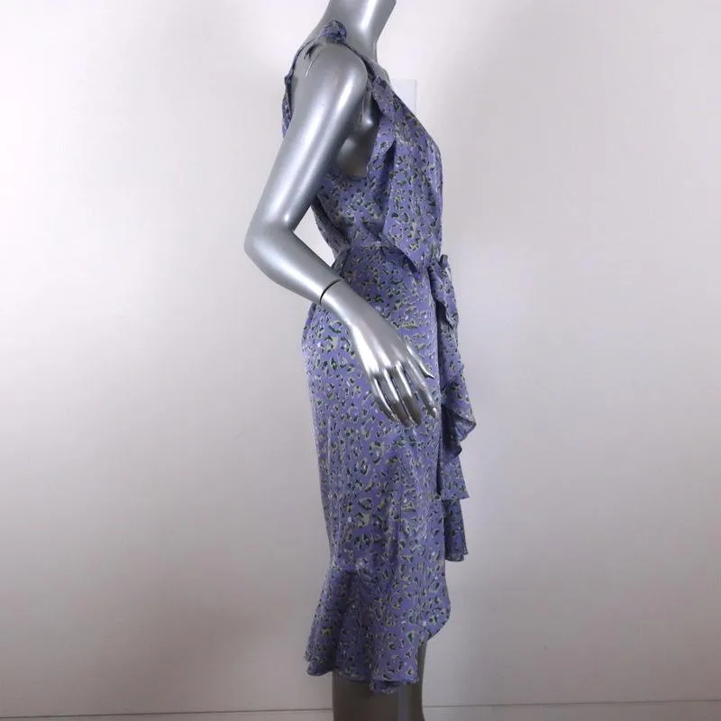 Watson X Watson One Shoulder Dress Purple Leopard Print Ruffled Silk Size 8
