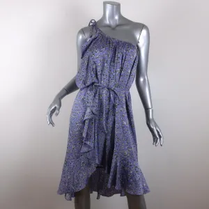 Watson X Watson One Shoulder Dress Purple Leopard Print Ruffled Silk Size 8