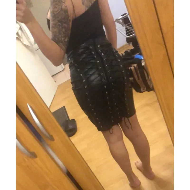 Wetlook Vinyl Leather Black Women Skirt Zipper Back Pencil Club Nightclub High Waist Bodycon Skirt Summer Sexy Latex Skirt