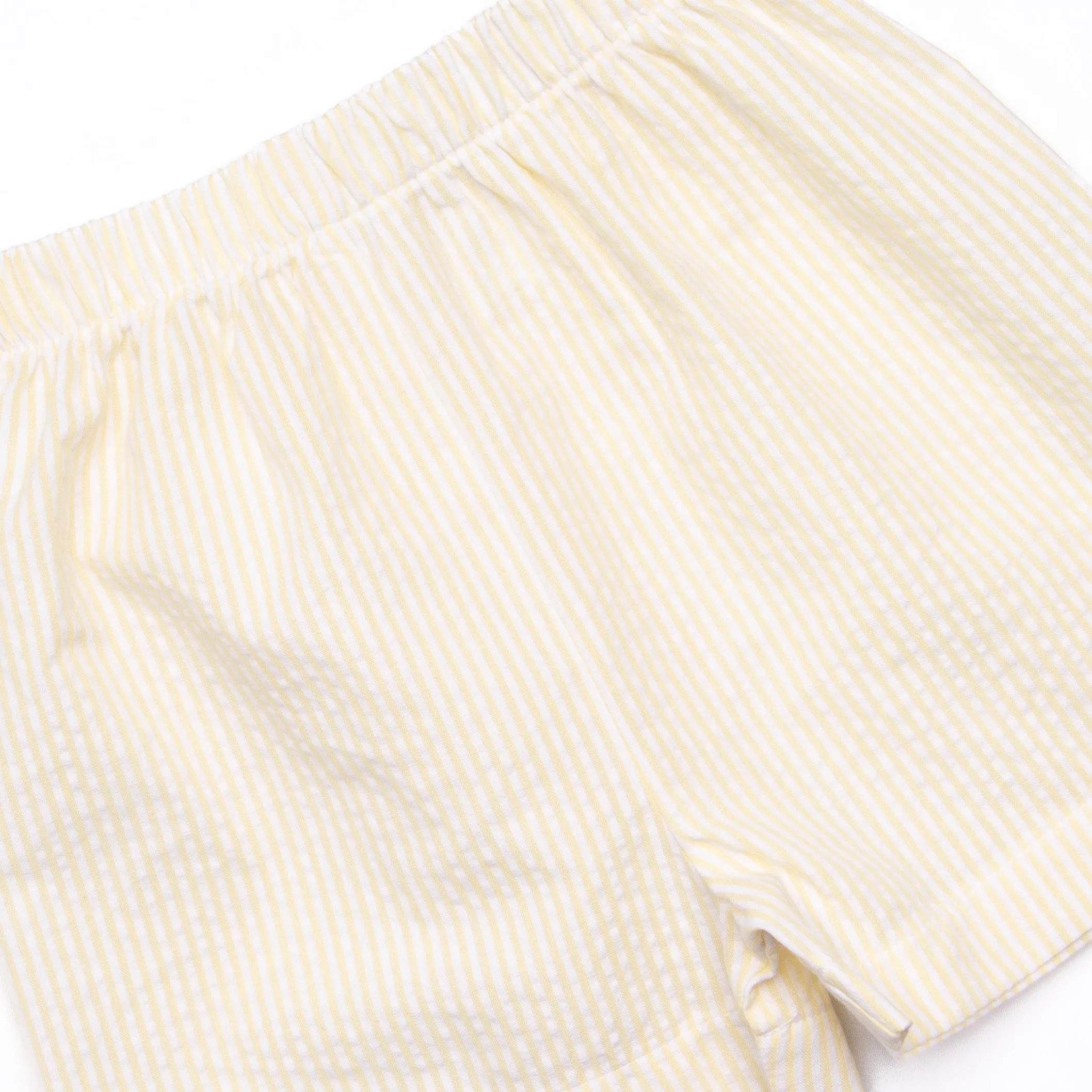 Whale's Tail Smocked Short Set, Yellow Seersucker