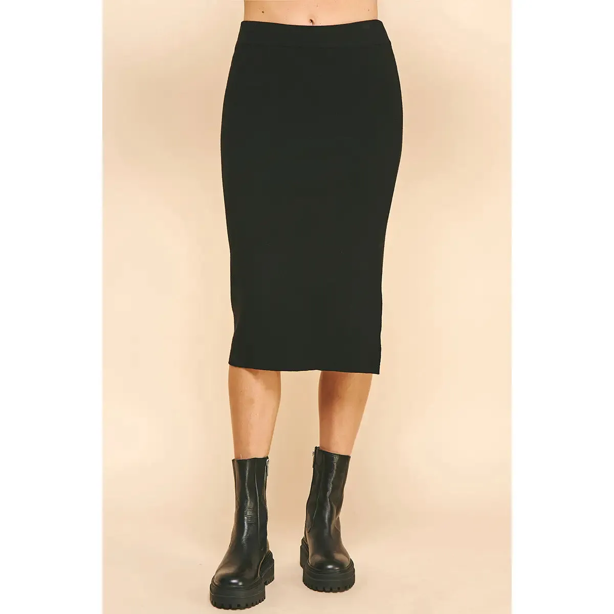 Where You Are Side Slit Sweater Midi Skirt - Black