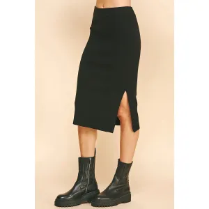 Where You Are Side Slit Sweater Midi Skirt - Black