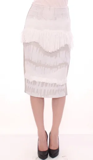 White Acrylic Straight Pencil Skirt