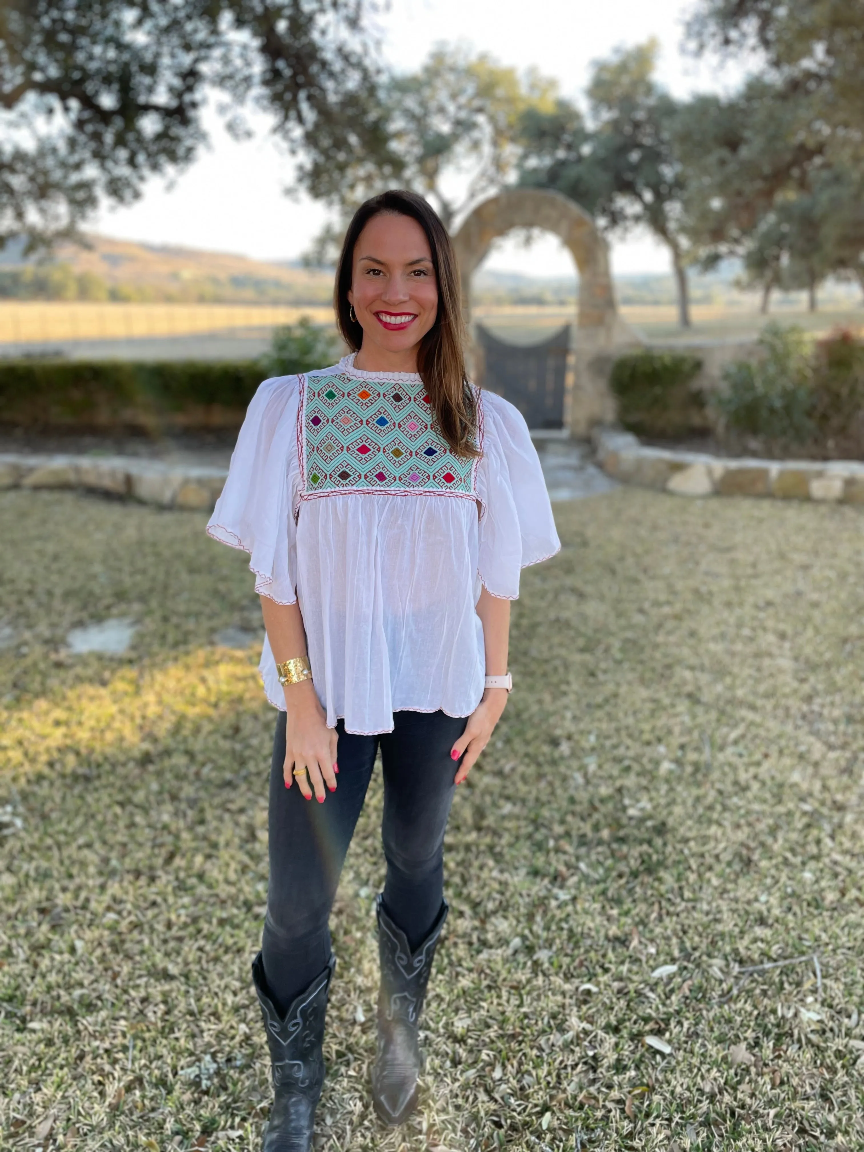White and Mint Green San Andrés con Manga Archa Blouse S