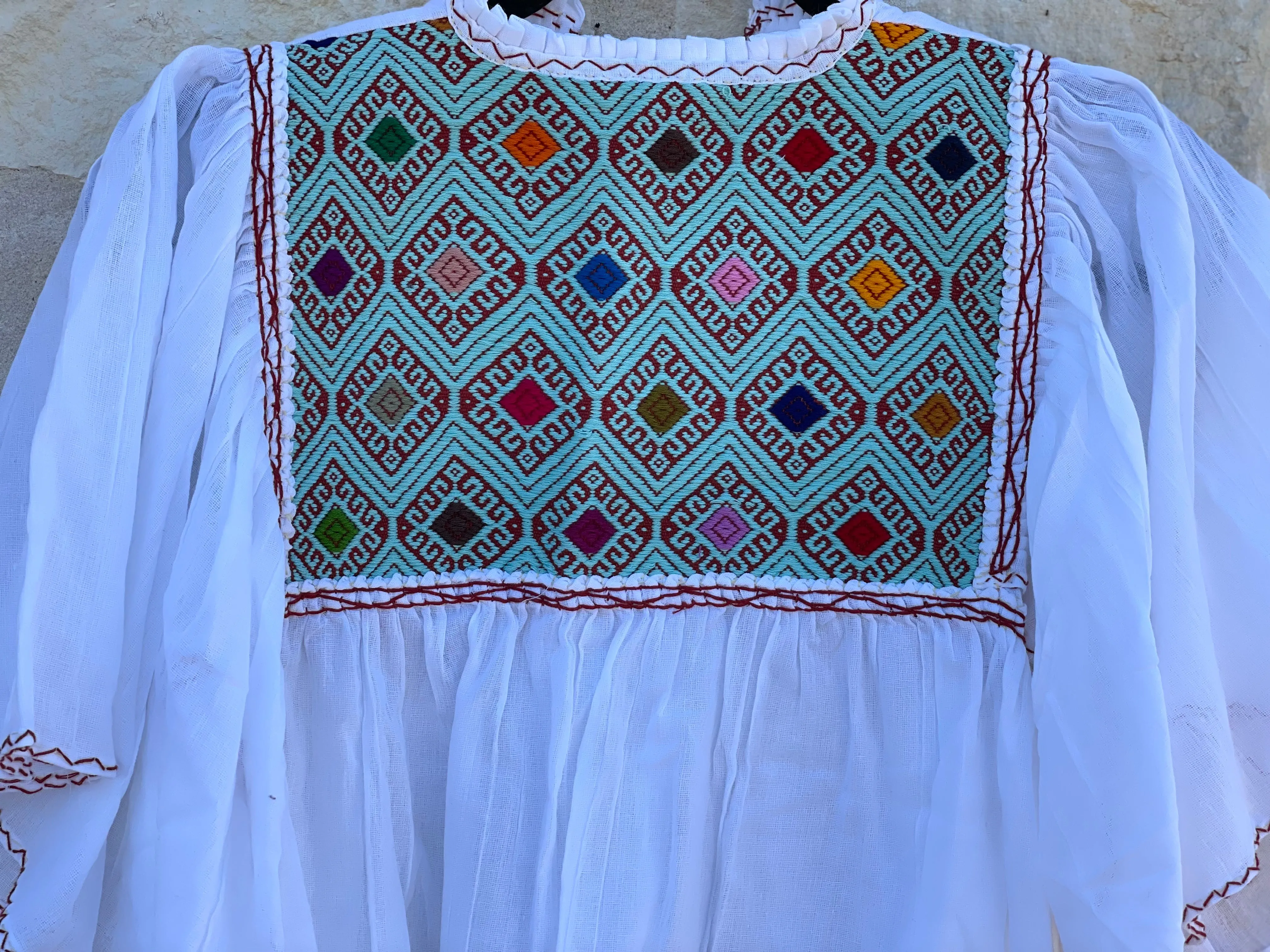 White and Mint Green San Andrés con Manga Archa Blouse S
