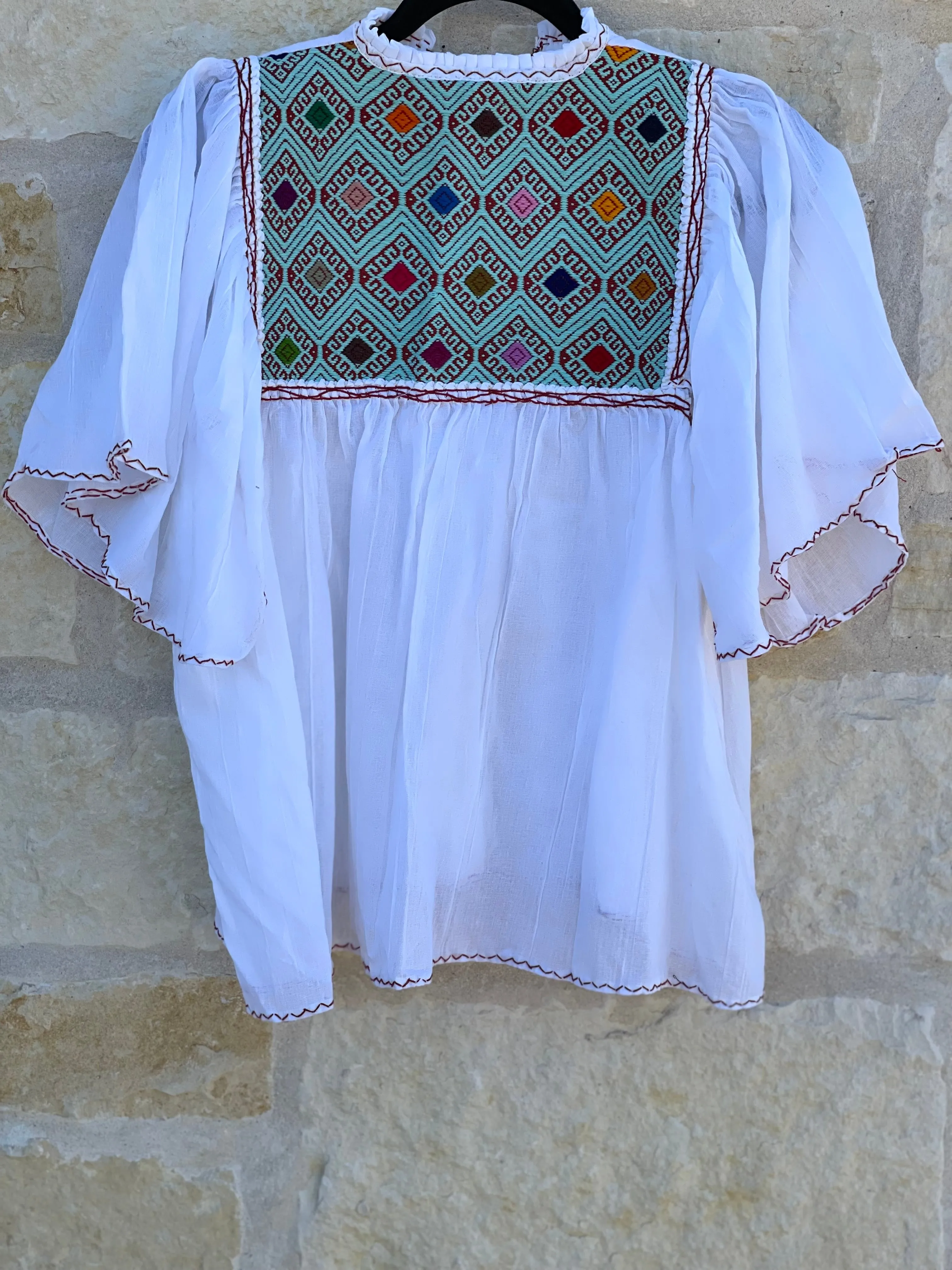 White and Mint Green San Andrés con Manga Archa Blouse S