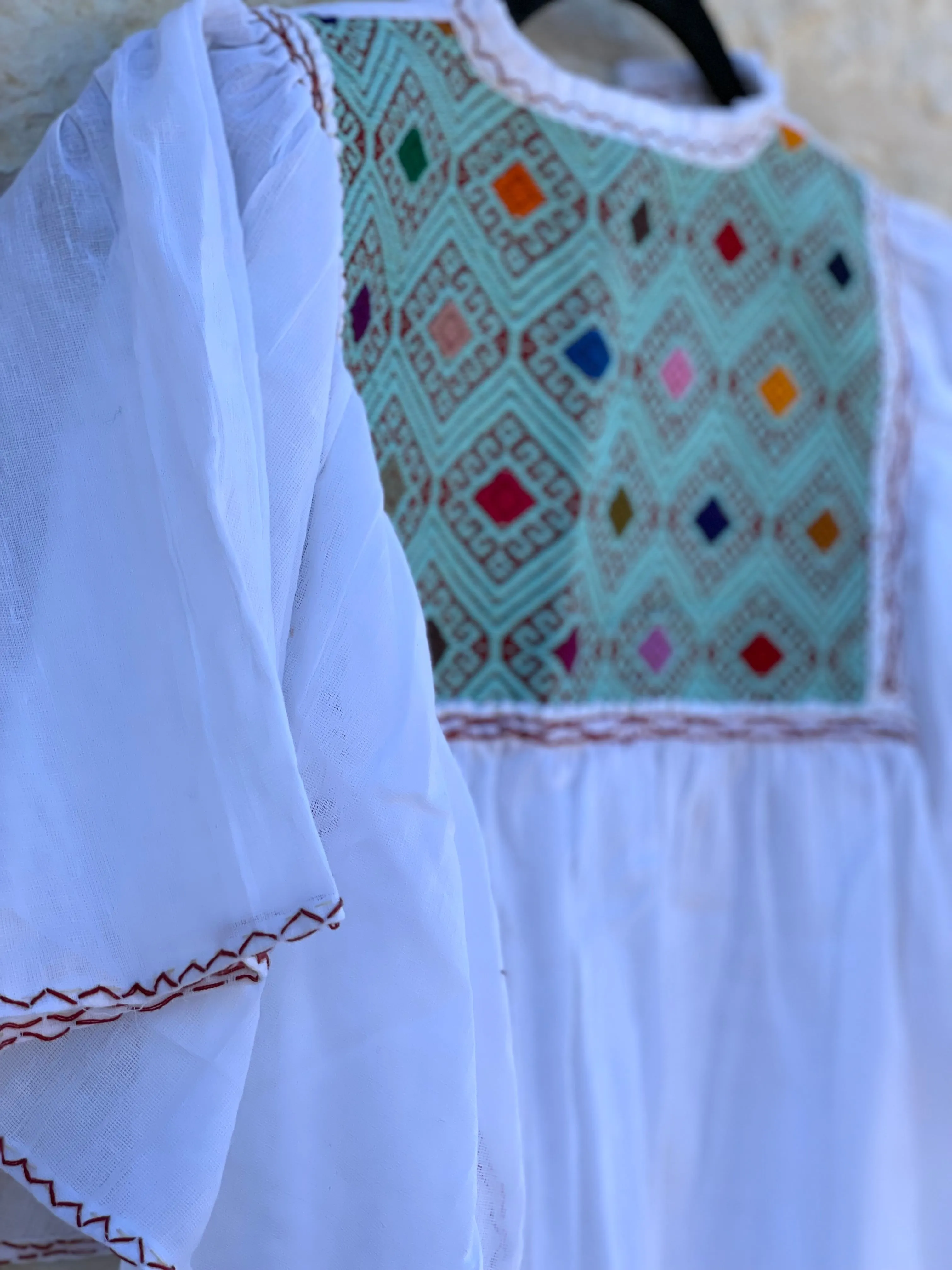 White and Mint Green San Andrés con Manga Archa Blouse S